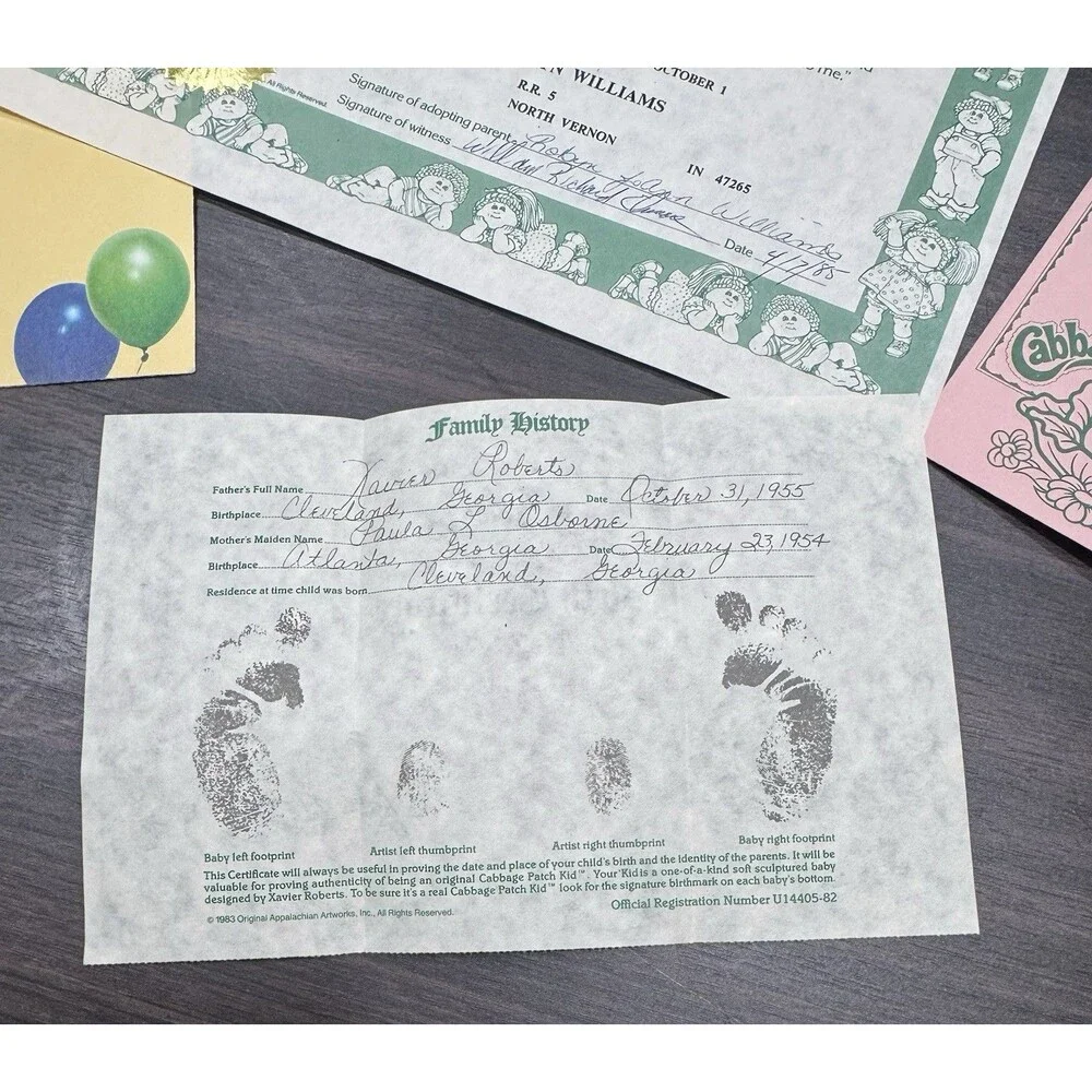 Vintage Cabbage Patch Kids Paperwork Adoption Papers Preemie Twins Birth